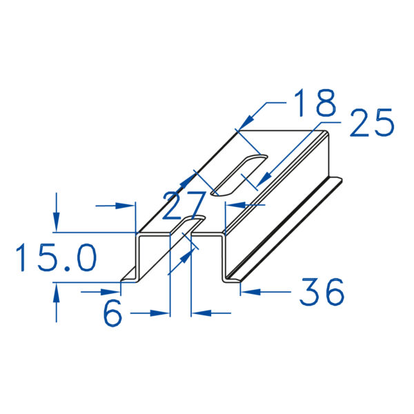 DIN RAIL 35 X 15 GALVANIZÉ A CHAUD AVEC TROUX
